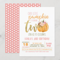 Pumpkin 2ND Birthday Invitation - Pink Dots