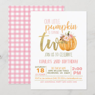 Pumpkin 2ND Birthday Invitation - Pink Plaid