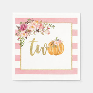 Pumpkin 2nd Birthday Napkin - Floral Pink Stripes
