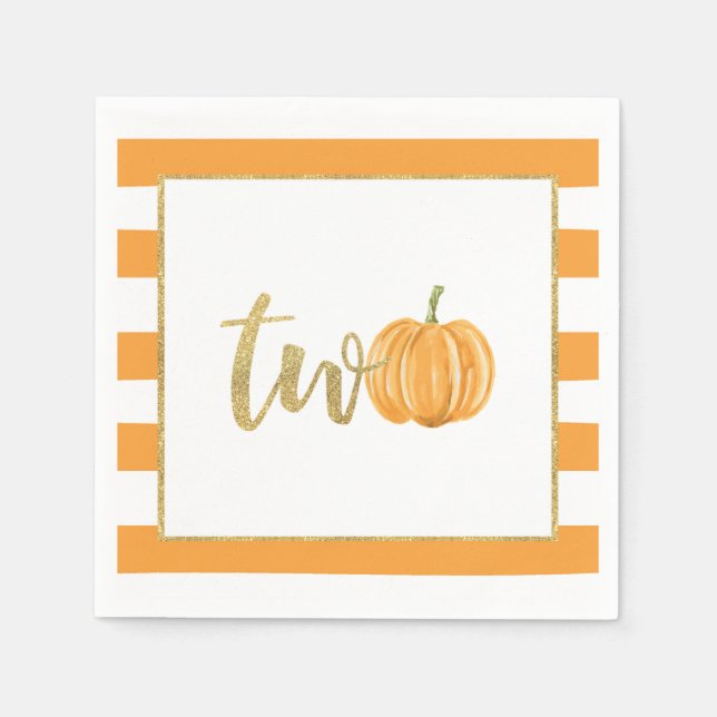Pumpkin 2nd Birthday Napkin - Orange Stripes (Front)