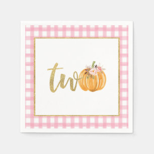 Pumpkin 2nd Birthday Napkin - Pink Plaid