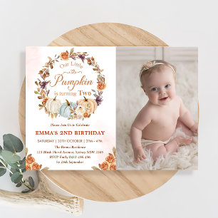 Pumpkin 2nd Birthday Orange Floral Party Invitation