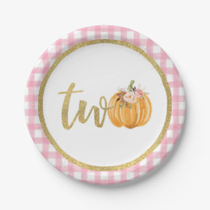 Pumpkin 2nd Birthday Paper Plate - Pink Plaid