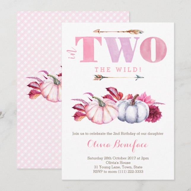 Pumpkin 2nd Birthday Party for Fall / Autumn Party Invitation (Front/Back)