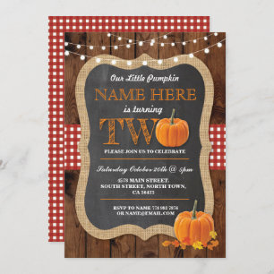 Pumpkin 2nd Birthday Party TWO Fall Invite