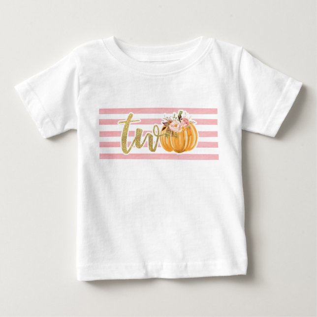 Pumpkin 2nd Birthday Shirt - Pink Stripes (Front)