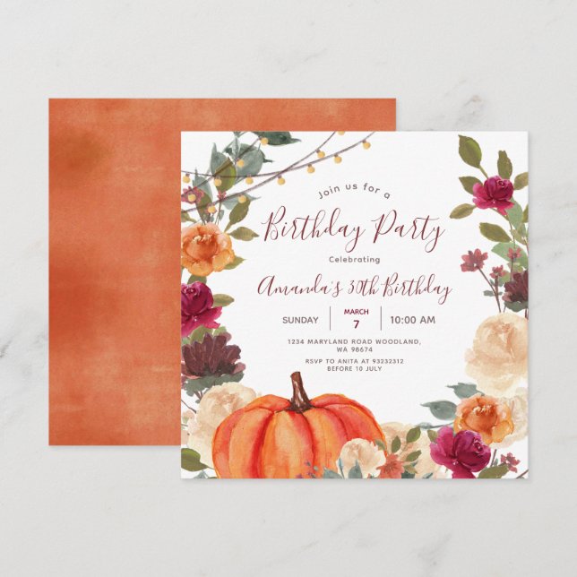 Pumpkin 30th Birthday Party Boho String Light Invitation (Front/Back)