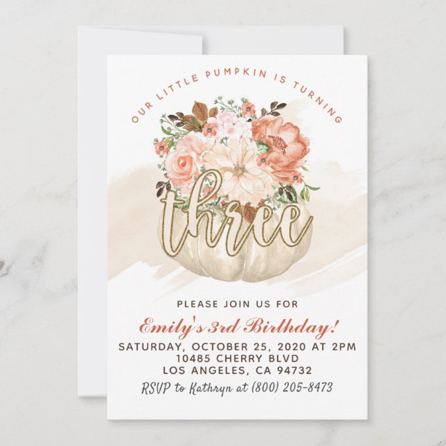 Pumpkin 3rd Birthday Invitation (Front)