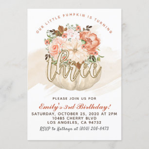 Pumpkin 3rd Birthday Invitation