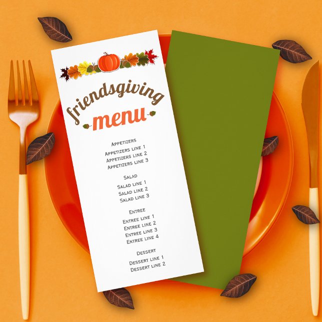 Pumpkin, acorns and fall leaves Friendsgiving menu (Creator Uploaded)