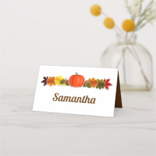 Pumpkin, acorns and fall leaves Thanksgiving Place Card