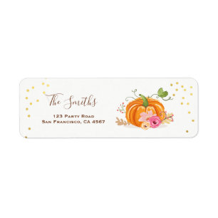 Pumpkin Address Labels Fall Autumn Gold Pink