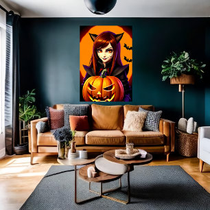 Pumpkin and a young lady AI Art Poster
