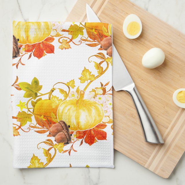 Pumpkin and Acorns / Fall Season Home Decor  Tea Towel (Quarter Fold)