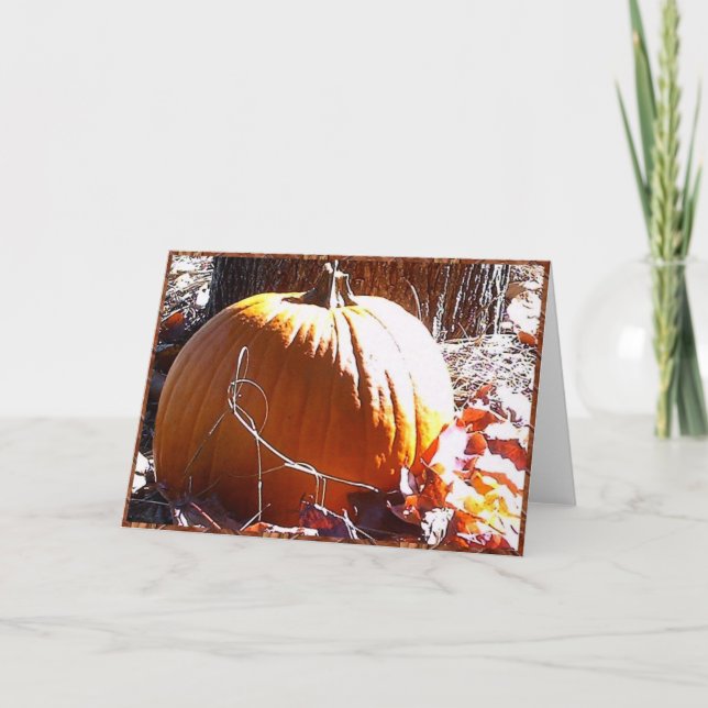 Pumpkin and Autumn Leaves Holiday Card (Front)