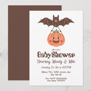 Pumpkin and Bat Baby Shower Halloween Party Invitation