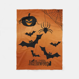 Pumpkin And Bats Fleece Blanket