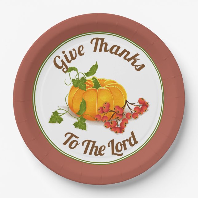 Pumpkin and berries terracotta fall Thanksgiving Paper Plate (Front)