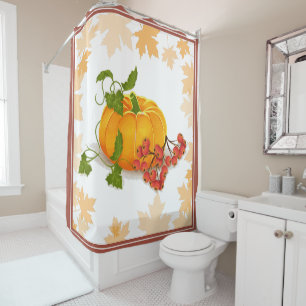 Pumpkin and berries terracotta fall Thanksgiving Shower Curtain