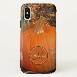 Pumpkin And Bittersweet Vine Fall Theme Monogram iPhone X Case