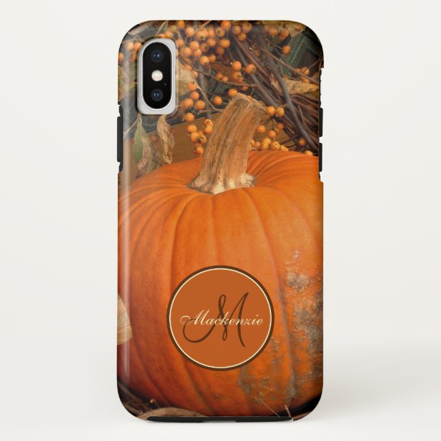 Pumpkin And Bittersweet Vine Fall Theme Monogram Case-Mate iPhone Case (Back)