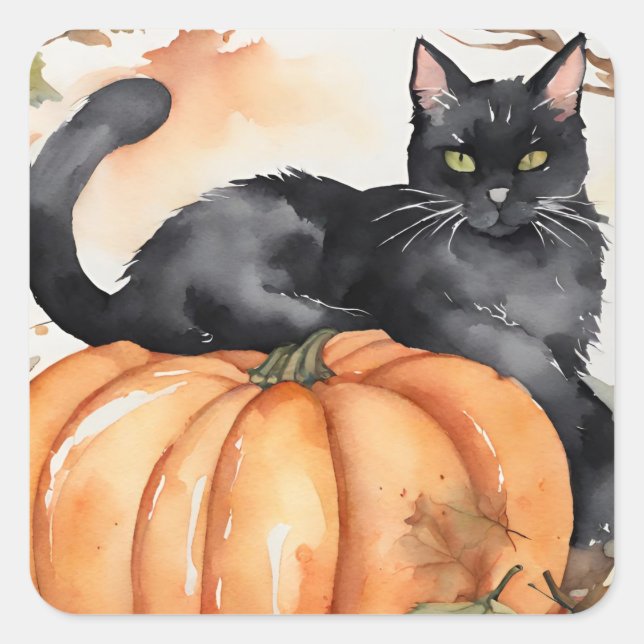 Pumpkin and Black Cat Fall Halloween Sticker (Front)