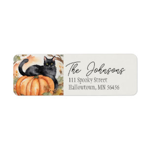 Pumpkin and Black Cat Halloween Fall Address Label