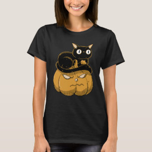 Pumpkin And Black Cat Halloween Kitty Costume T-Shirt