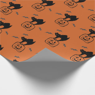 Pumpkin and Black Cat Halloween Wrapping Paper