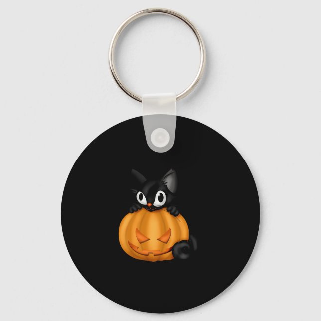 Pumpkin And Black Cat  Key Ring (Front)