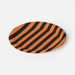 Pumpkin and Black Large Size Stripes Paper Plate