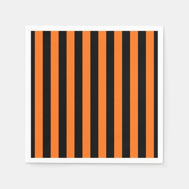 Pumpkin and Black Large Size Vert. Stripes Paper Napkin (Front)