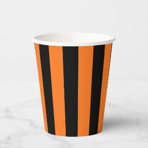 Pumpkin and Black Large Size Vertical Stripes Paper Cups