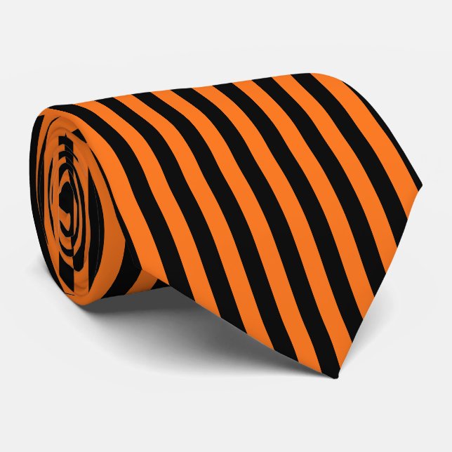 Pumpkin and Black Large Vertical Stripes Tie (Rolled)