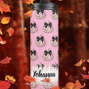 Pumpkin and Bow Pink Coquette Halloween Thermal Tumbler