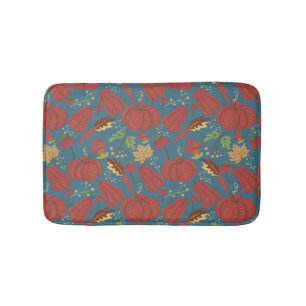 Pumpkin and carrot seamless pattern red and blue bath mat