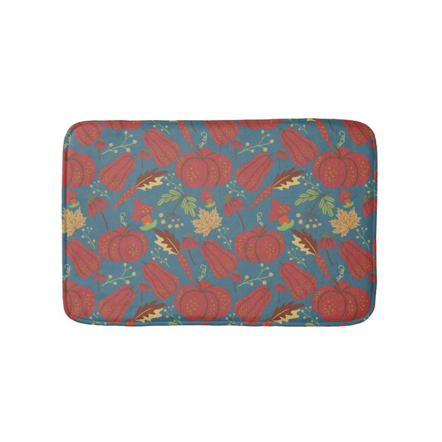 Pumpkin and carrot  seamless pattern red and blue bath mat (Front)