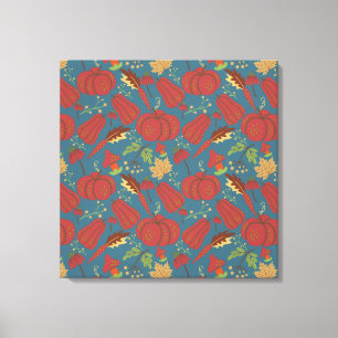 Pumpkin and carrot  seamless pattern red and blue canvas print