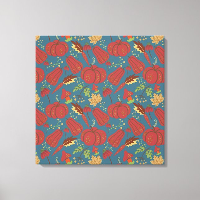 Pumpkin and carrot  seamless pattern red and blue canvas print (Front)