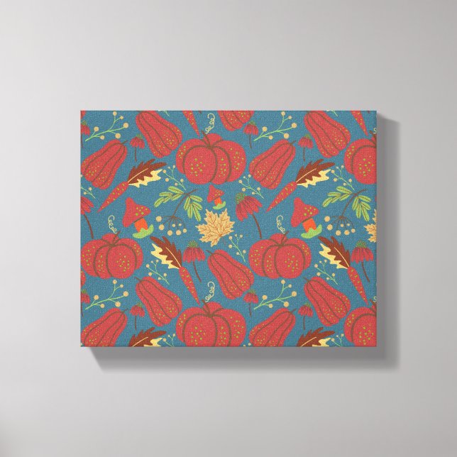 Pumpkin and carrot  seamless pattern red and blue canvas print (Front)