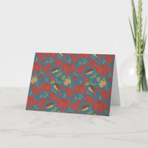 Pumpkin and carrot seamless pattern red and blue card