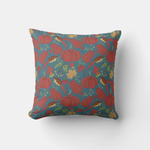 Pumpkin and carrot  seamless pattern red and blue cushion