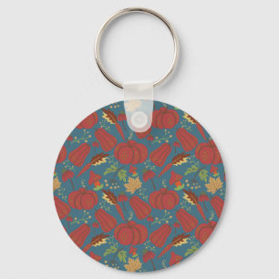 Pumpkin and carrot seamless pattern red and blue key ring