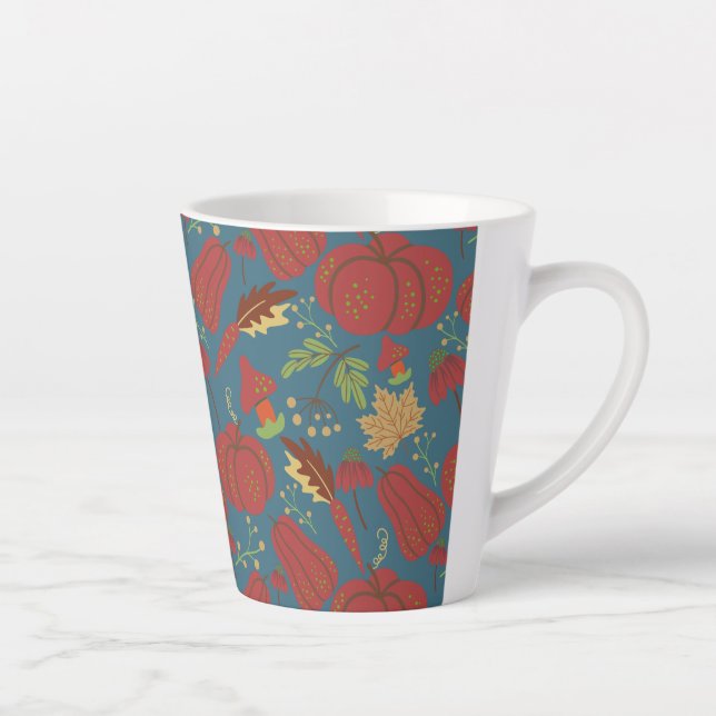 Pumpkin and carrot  seamless pattern red and blue latte mug (Right)