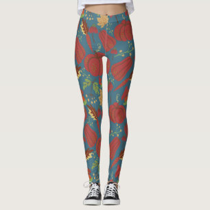 Pumpkin and carrot  seamless pattern red and blue leggings