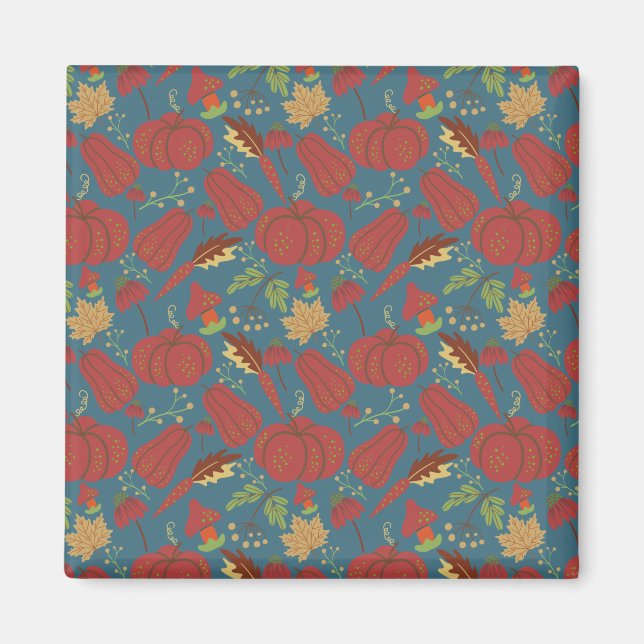 Pumpkin and carrot  seamless pattern red and blue magnet (Front)