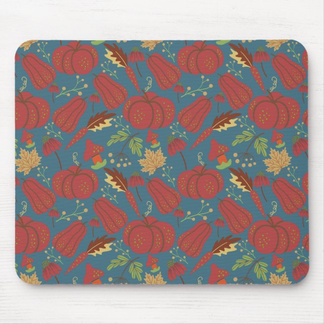 Pumpkin and carrot  seamless pattern red and blue mouse mat (Front)