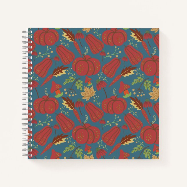 Pumpkin and carrot  seamless pattern red and blue notebook (Front)