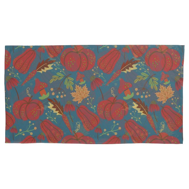 Pumpkin and carrot  seamless pattern red and blue pillowcase (Front-Left)