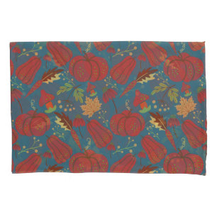 Pumpkin and carrot seamless pattern red and blue pillowcase